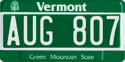 VT license plate AUG807