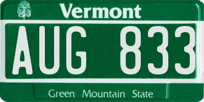 VT license plate AUG833