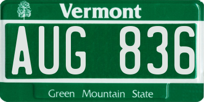 VT license plate AUG836
