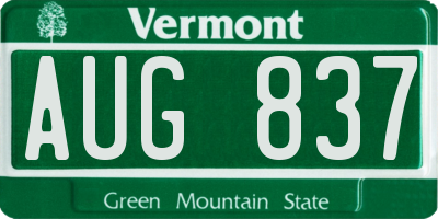 VT license plate AUG837