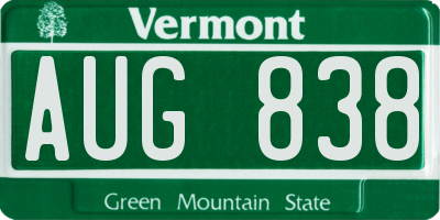 VT license plate AUG838