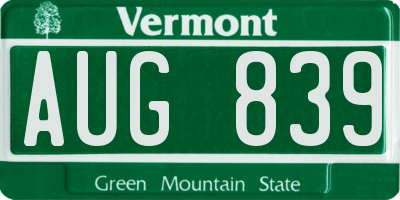 VT license plate AUG839