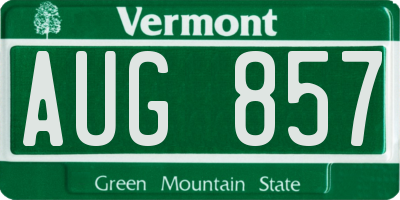 VT license plate AUG857