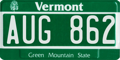 VT license plate AUG862