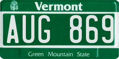 VT license plate AUG869