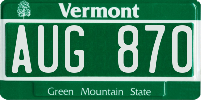 VT license plate AUG870