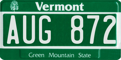 VT license plate AUG872