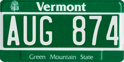 VT license plate AUG874
