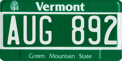 VT license plate AUG892