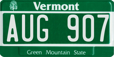 VT license plate AUG907