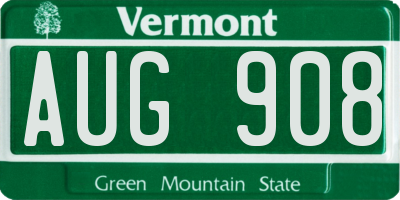 VT license plate AUG908