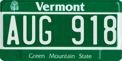 VT license plate AUG918