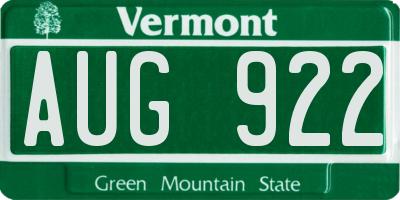 VT license plate AUG922