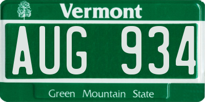 VT license plate AUG934