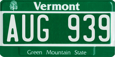 VT license plate AUG939
