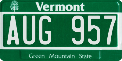 VT license plate AUG957