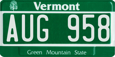 VT license plate AUG958