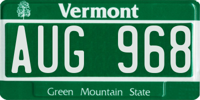 VT license plate AUG968