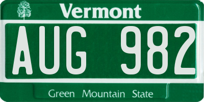 VT license plate AUG982