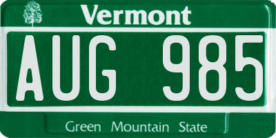 VT license plate AUG985