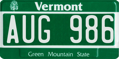 VT license plate AUG986