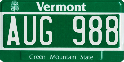 VT license plate AUG988