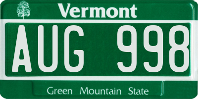 VT license plate AUG998