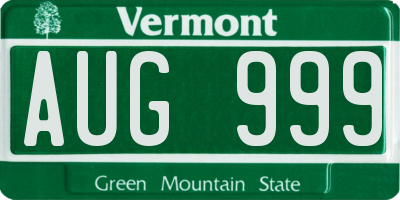 VT license plate AUG999