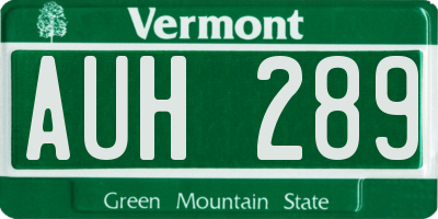VT license plate AUH289