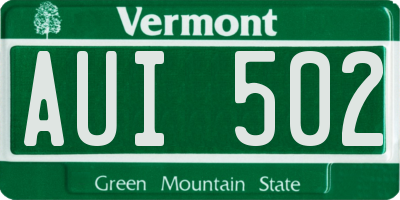 VT license plate AUI502