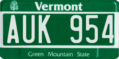 VT license plate AUK954