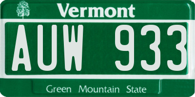 VT license plate AUW933