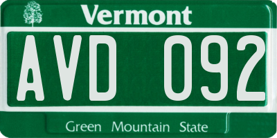 VT license plate AVD092