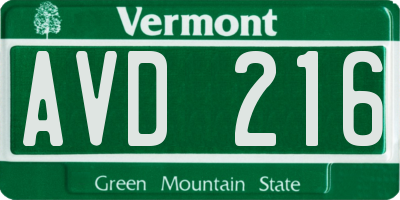 VT license plate AVD216