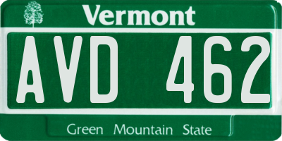 VT license plate AVD462