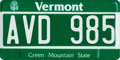 VT license plate AVD985