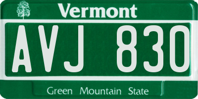 VT license plate AVJ830