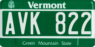 VT license plate AVK822