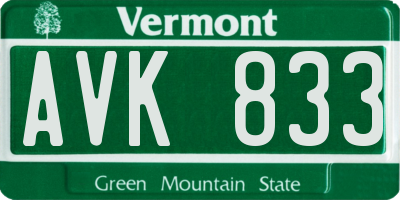 VT license plate AVK833