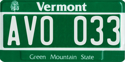 VT license plate AVO033