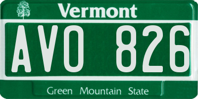 VT license plate AVO826
