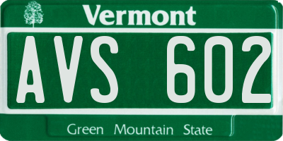 VT license plate AVS602