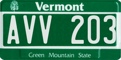 VT license plate AVV203