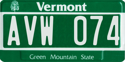 VT license plate AVW074