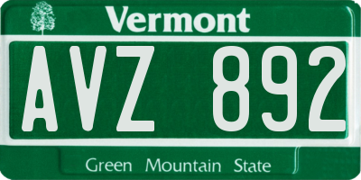 VT license plate AVZ892