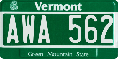 VT license plate AWA562