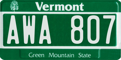 VT license plate AWA807