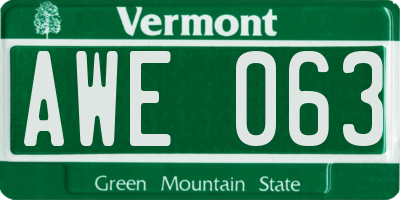 VT license plate AWE063