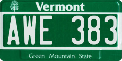 VT license plate AWE383