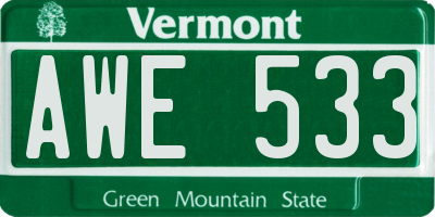 VT license plate AWE533